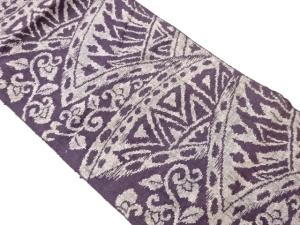 手織り紬変わり扇に幾何学・花唐草模様織出し名古屋帯